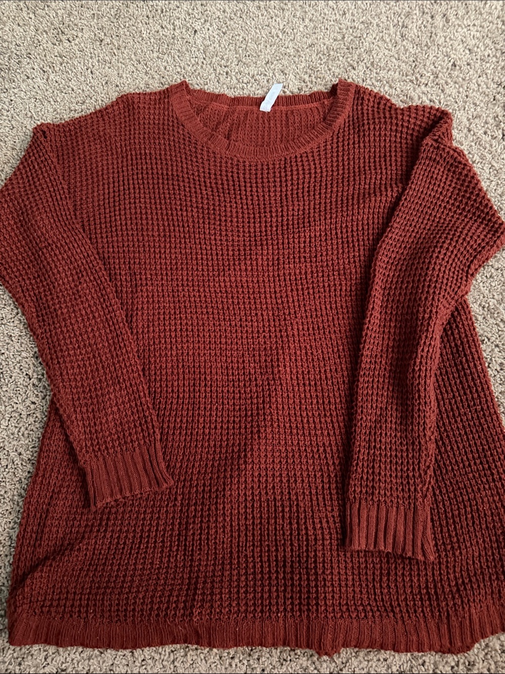 Zenana Outfitters Waffle Knit Crewneck Sweater in Rust